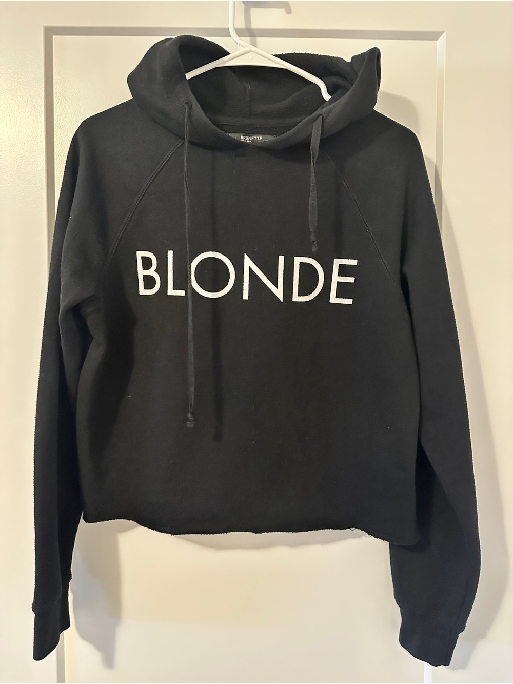 Brunette The Label Black "BLONDE" Hoodie Distressed Hem Size XS Women’s